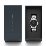 Buy Shop Daniel Wellington Iconic Link Black Dial Silver Steel Strap Watch For Women - DW00100342 USA Online