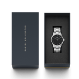 Buy Shop Daniel Wellington Iconic Link Black Dial Silver Steel Strap Watch For Women - DW00100342 USA Online