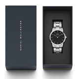 Buy Shop Daniel Wellington Iconic Link Black Dial Silver Steel Strap Watch For Women - DW00100342 USA Online