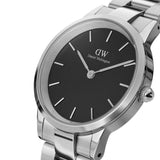 Buy Shop Daniel Wellington Iconic Link Black Dial Silver Steel Strap Watch For Women - DW00100342 USA Online