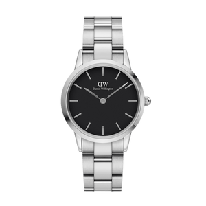 Buy Shop Daniel Wellington Iconic Link Black Dial Silver Steel Strap Watch For Women - DW00100342 USA Online
