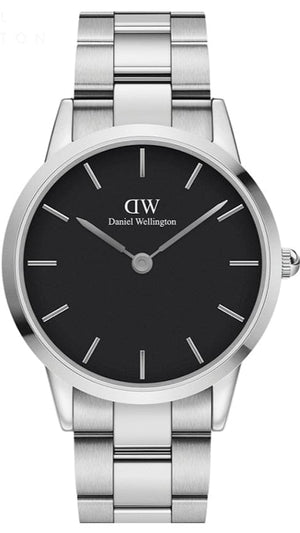 Buy Shop Daniel Wellington Iconic Link Black Dial Silver Steel Strap Watch For Women - DW00100342 USA Online