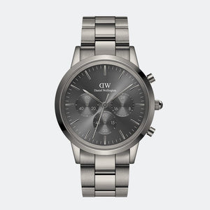 Buy Shop Daniel Wellington Iconic Link Chronograph Grey Dial Grey Steel Strap Watch for Men - DW00100643 USA Online