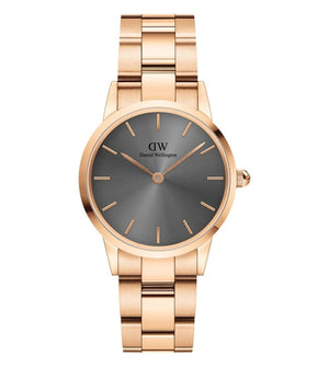 Buy Shop Daniel Wellington Iconic Link Grey Dial Rose Gold Steel Strap Watch For Women - DW00100332 USA Online