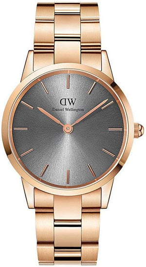 Buy Shop Daniel Wellington Iconic Link Grey Dial Rose Gold Steel Strap Watch For Women - DW00100332 USA Online