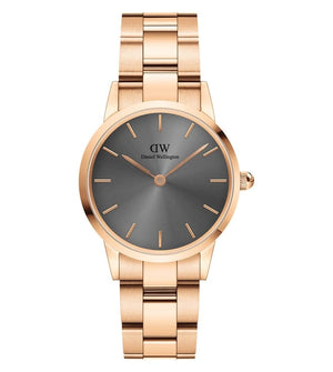 Buy Shop Daniel Wellington Iconic Link Grey Dial Rose Gold Steel Strap Watch For Women - DW00100336 USA Online