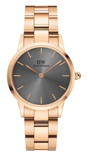 Buy Shop Daniel Wellington Iconic Link Grey Dial Rose Gold Steel Strap Watch For Women - DW00100336 USA Online