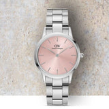 Buy Shop Daniel Wellington Iconic Link Pink Dial Silver Steel Strap Watch For Women - DW00100327 USA Online