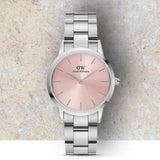 Buy Shop Daniel Wellington Iconic Link Pink Dial Silver Steel Strap Watch For Women - DW00100327 USA Online
