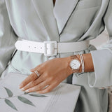 Daniel Wellington Iconic Link White Dial Rose Gold Steel Strap Watch for Women - DW00100213