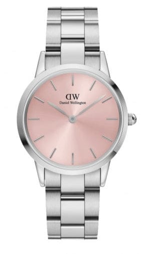 Buy Shop Daniel Wellington Iconic Pink Dial Silver Steel Strap Watch For Women - DW00100325 USA Online