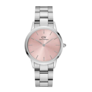 Buy Shop Daniel Wellington Iconic Pink Dial Silver Steel Strap Watch For Women - DW00100329 USA Online