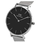 Buy Shop Daniel Wellington Petite Sterling Black Dial Silver Mesh Bracelet Watch For Women - DW00100304 USA Online