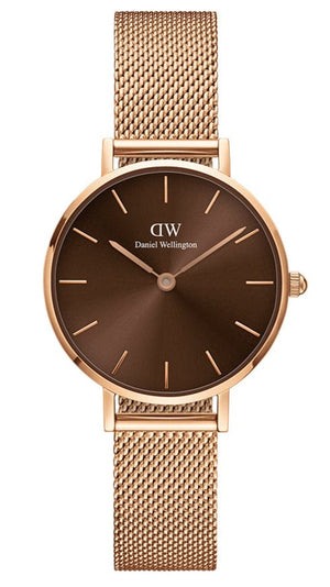 Buy Shop Daniel Wellington Petite Amber Brown Dial Gold Mesh Strap Watch For Women - DW00100476 USA Online