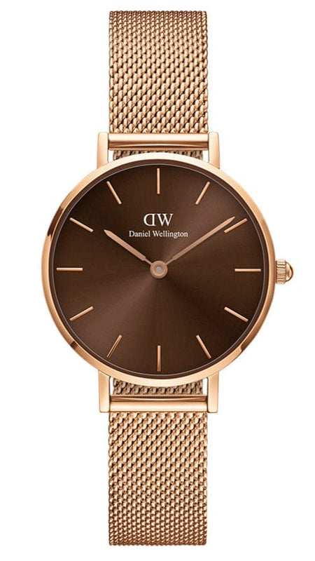 Buy Shop Daniel Wellington Petite Amber Brown Dial Gold Mesh Strap Watch For Women - DW00100476 USA Online