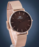 Buy Shop Daniel Wellington Petite Amber Brown Dial Rose Gold Mesh Strap Watch for Women - DW00100478 USA Online