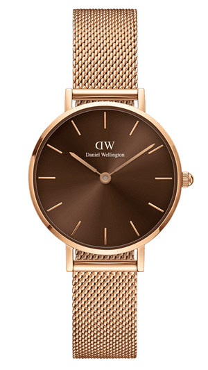 Buy Shop Daniel Wellington Petite Amber Brown Dial Rose Gold Mesh Strap Watch for Women - DW00100478 USA Online