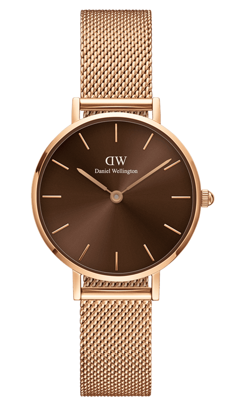 Buy Shop Daniel Wellington Petite Amber Brown Dial Rose Gold Mesh Strap Watch for Women - DW00100478 USA Online