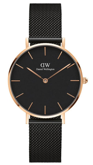 Buy Shop Daniel Wellington Petite Ashfield Black Dial Black Mesh Bracelet Watch Watch For Women - DW00100201 USA Online
