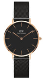 Buy Shop Daniel Wellington Petite Ashfield Black Dial Black Mesh Bracelet Watch Watch For Women - DW00100201 USA Online