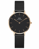 Buy Shop Daniel Wellington Petite Ashfield Black Dial Black Mesh Strap Watch For Women - DW00100245 USA Online