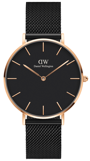 Buy Shop Daniel Wellington Petite Ashfield Black Dial Black Mesh Strap Watch For Women - DW00100245 USA Online