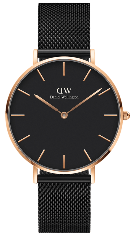 Buy Shop Daniel Wellington Petite Ashfield Black Dial Black Mesh Strap Watch For Women - DW00100245 USA Online