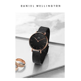 Daniel Wellington Petite Ashfield Black Dial Black Mesh Strap Watch for Women - DW00100307