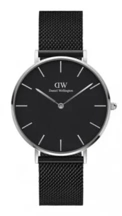 Buy Shop Daniel Wellington Petite Ashfield Black Dial Black Mesh Strap Watch For Women - DW00100308 USA Online