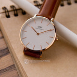 Buy Shop Daniel Wellington Petite Durham White Dial Brown Leather Strap Watch For Women - DW00100172 USA Online