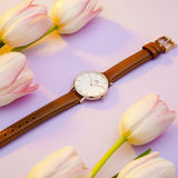 Buy Shop Daniel Wellington Petite Durham White Dial Brown Leather Strap Watch For Women - DW00100172 USA Online