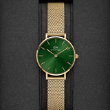 Buy Shop Daniel Wellington Petite Emerald Green Dial Gold Mesh Strap Watch For Women - DW00100479 USA Online