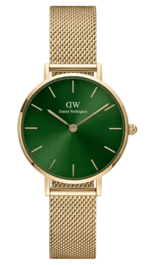 Buy Shop Daniel Wellington Petite Emerald Green Dial Gold Mesh Strap Watch For Women - DW00100479 USA Online