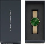 Buy Shop Daniel Wellington Petite Emerald Green Dial Gold Mesh Strap Watch For Women - DW00100480 USA Online