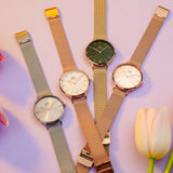 Buy Shop Daniel Wellington Petite Emerald Green Dial Gold Mesh Strap Watch For Women - DW00100480 USA Online