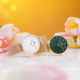 Buy Shop Daniel Wellington Petite Emerald Green Dial Gold Mesh Strap Watch For Women - DW00100480 USA Online