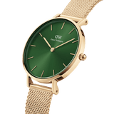 Buy Shop Daniel Wellington Petite Emerald Green Dial Gold Mesh Strap Watch For Women - DW00100480 USA Online