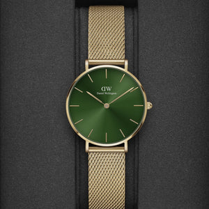 Buy Shop Daniel Wellington Petite Emerald Green Dial Gold Mesh Strap Watch For Women - DW00100480 USA Online
