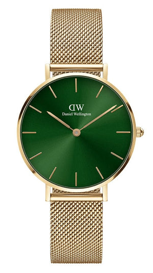 Buy Shop Daniel Wellington Petite Emerald Green Dial Gold Mesh Strap Watch For Women - DW00100480 USA Online