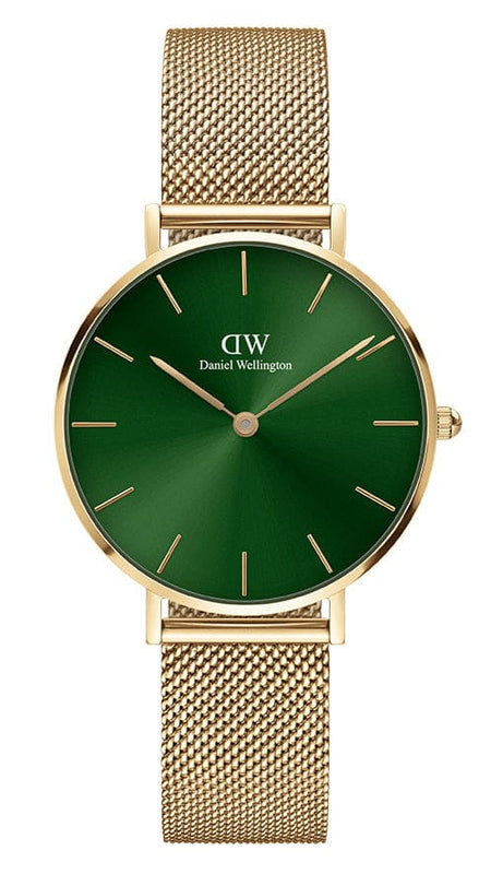 Buy Shop Daniel Wellington Petite Emerald Green Dial Gold Mesh Strap Watch For Women - DW00100480 USA Online