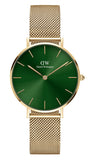 Buy Shop Daniel Wellington Petite Emerald Green Dial Gold Mesh Strap Watch For Women - DW00100480 USA Online