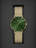 Buy Shop Daniel Wellington Petite Emerald Green Dial Gold Mesh Strap Watch For Women - DW00100481 USA Online
