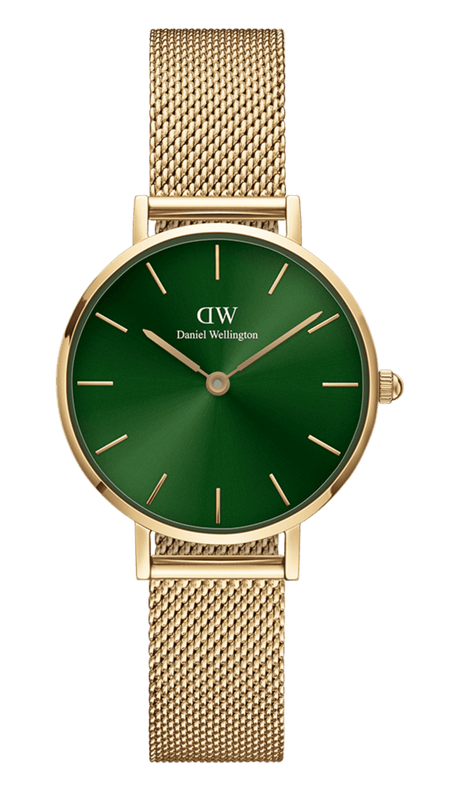 Buy Shop Daniel Wellington Petite Emerald Green Dial Gold Mesh Strap Watch For Women - DW00100481 USA Online