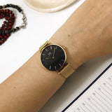 Buy Shop Daniel Wellington Petite Evergold Black Dial Gold Mesh Strap Watch For Women - DW00100345 USA Online