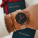 Buy Shop Daniel Wellington Petite Evergold Black Dial Gold Mesh Strap Watch For Women - DW00100345 USA Online