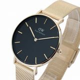 Buy Shop Daniel Wellington Petite Evergold Black Dial Gold Mesh Strap Watch For Women - DW00100345 USA Online