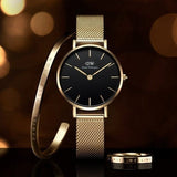 Buy Shop Daniel Wellington Petite Evergold Black Dial Gold Mesh Strap Watch For Women - DW00100345 USA Online