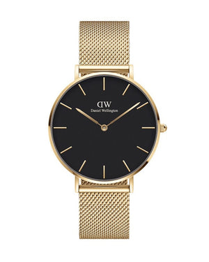 Buy Shop Daniel Wellington Petite Evergold Black Dial Gold Mesh Strap Watch For Women - DW00100345 USA Online
