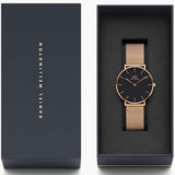 Buy Shop Daniel Wellington Petite Melrose Black Dial Rose Gold Mesh Strap Watch For Women - DW00100303 USA Online