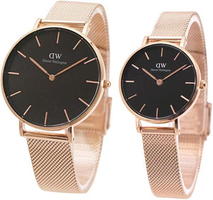 Buy Shop Daniel Wellington Petite Melrose Black Dial Rose Gold Mesh Strap Watch For Women - DW00100303 USA Online
